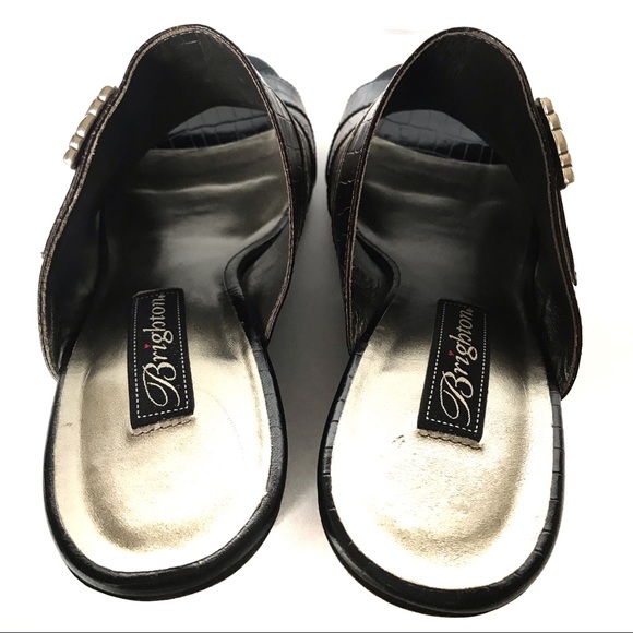 BRIGHTON Robin Striped Wedge Croc Mules 9 Black - Picture 10 of 11